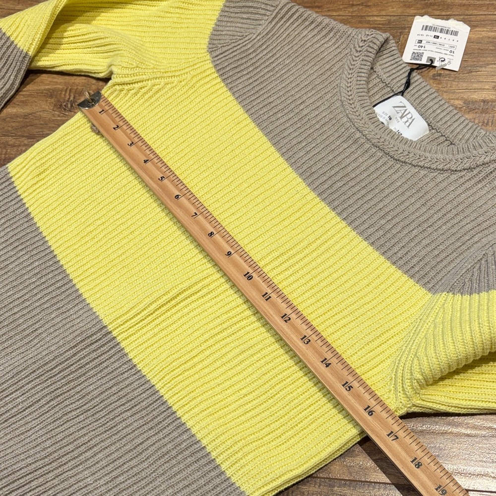 Zara Girls crew neck knit style Sweater in Yellow and Tan new with tags - Picture 4 of 6